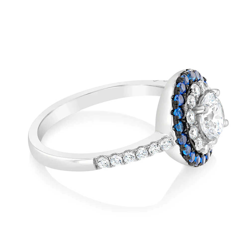 Sterling Silver Blue And White Zirconia Fancy Ring - Image 2