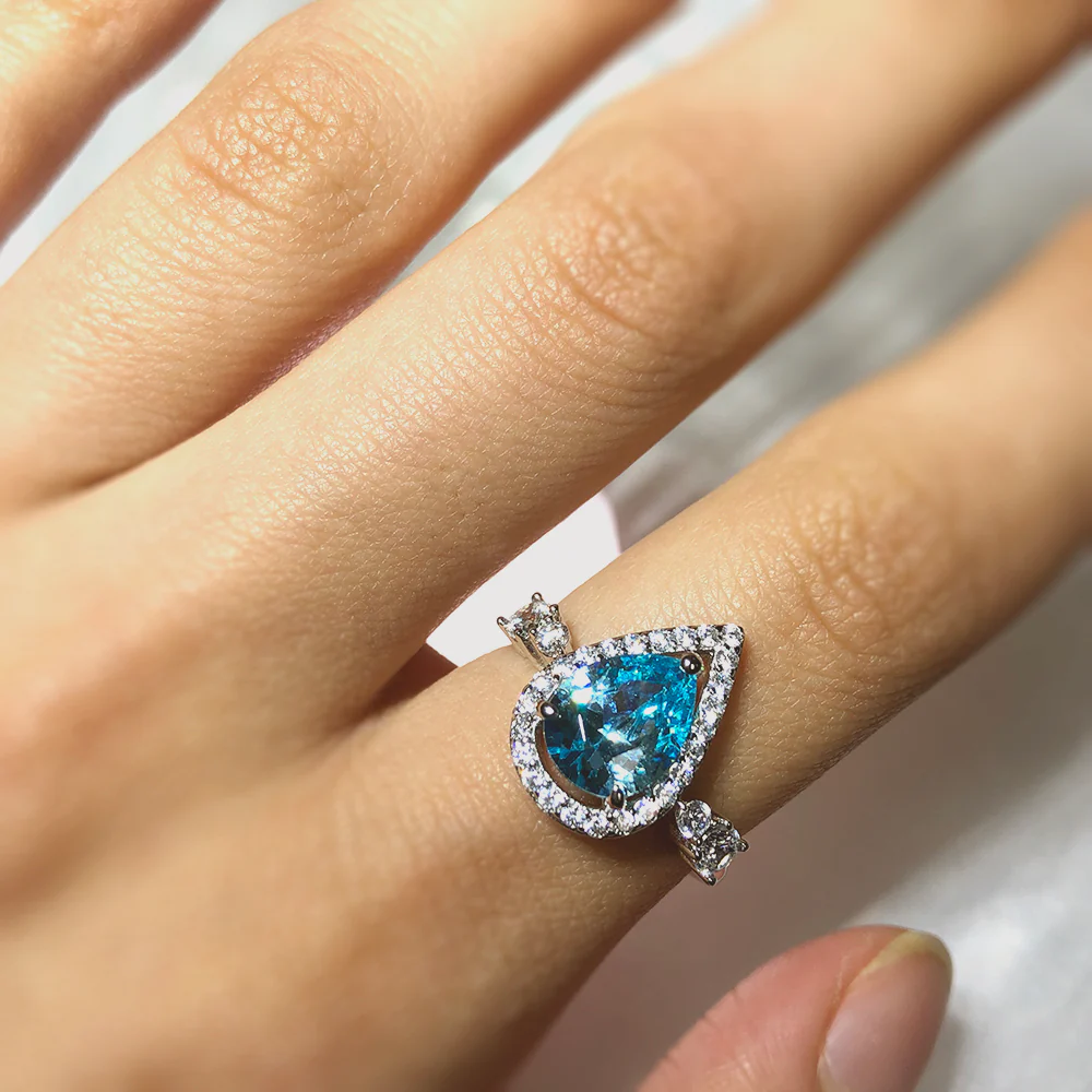 Sterling Silver Blue and White Zirconia Pear Shape Ring - Image 3