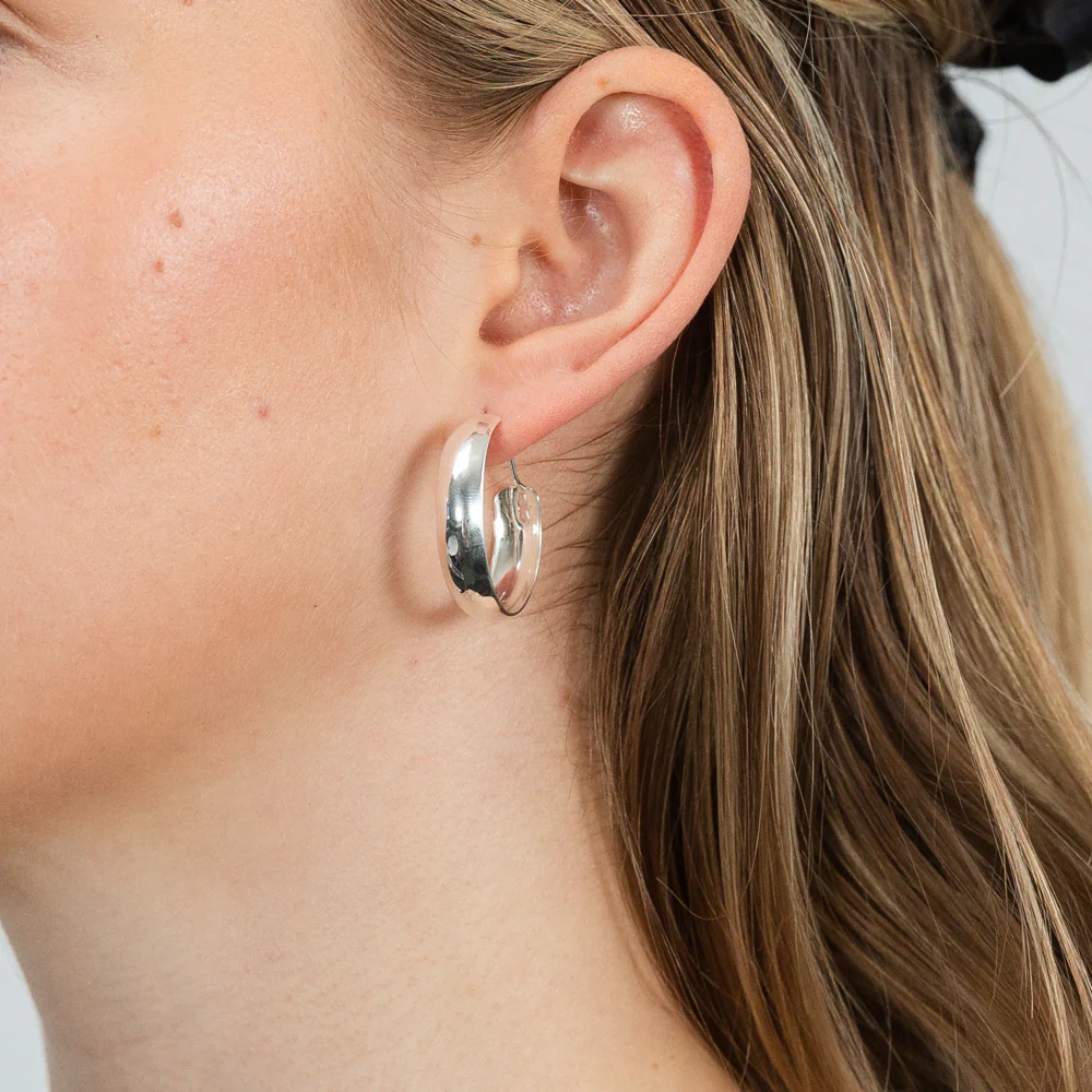 Sterling Silver Broad Plain Hoop 24mm Earrings - Image 2