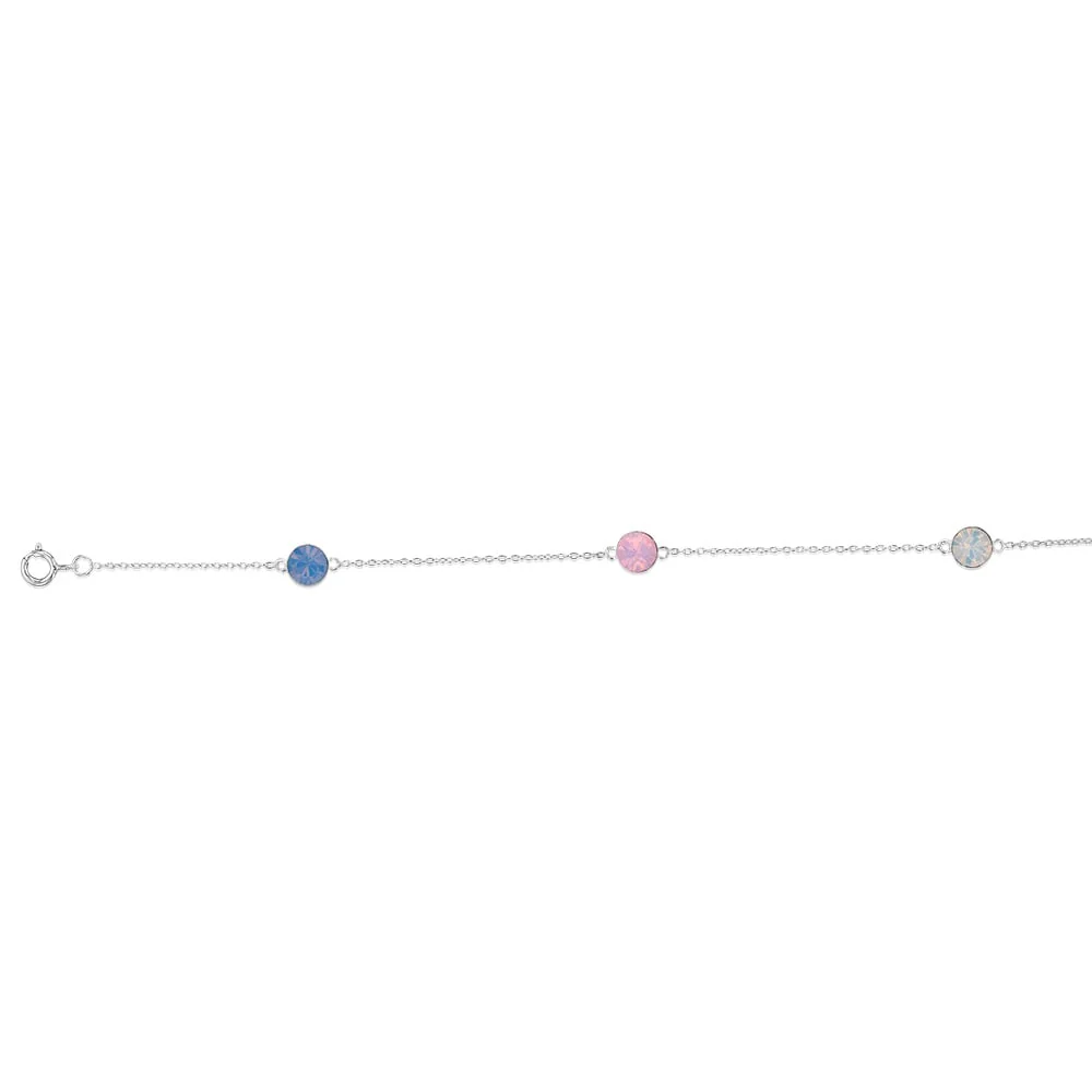 Sterling Silver Colour Stones Rose,White,Chrysolite Charm 19cm Bracelet - Image 2