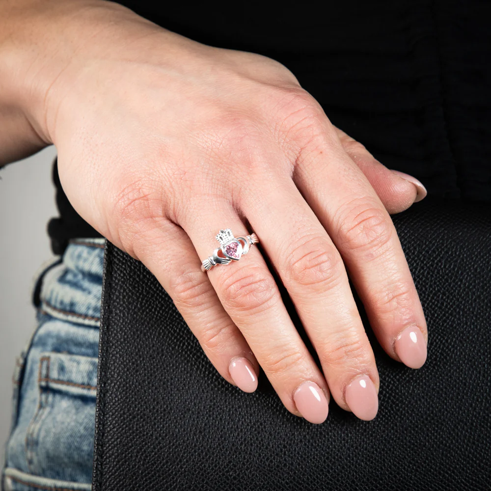 Sterling Silver Coloured Cubic Zirconia Claddagh Ring - Image 2
