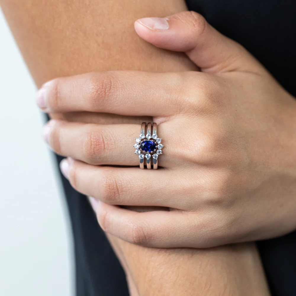 Sterling Silver Created Blue Sapphire and Created White Sapphire 3 Ring Set - Image 3