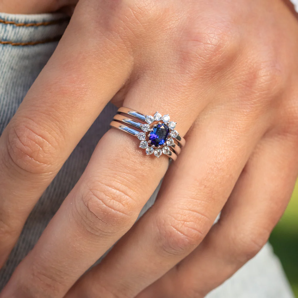 Sterling Silver Created Blue Sapphire and Created White Sapphire 3 Ring Set - Image 4