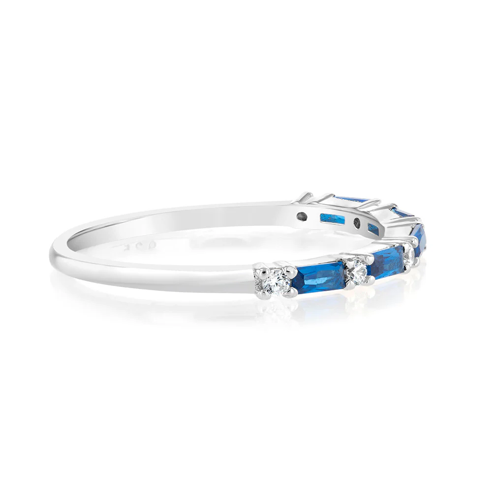 Sterling Silver Created Blue Sapphire Fancy Ring - Image 2