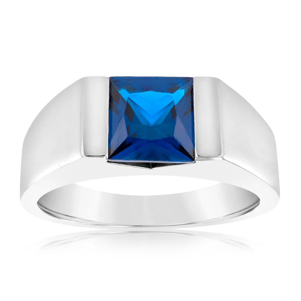 Sterling Silver Created Blue Sapphire Fancy Ring