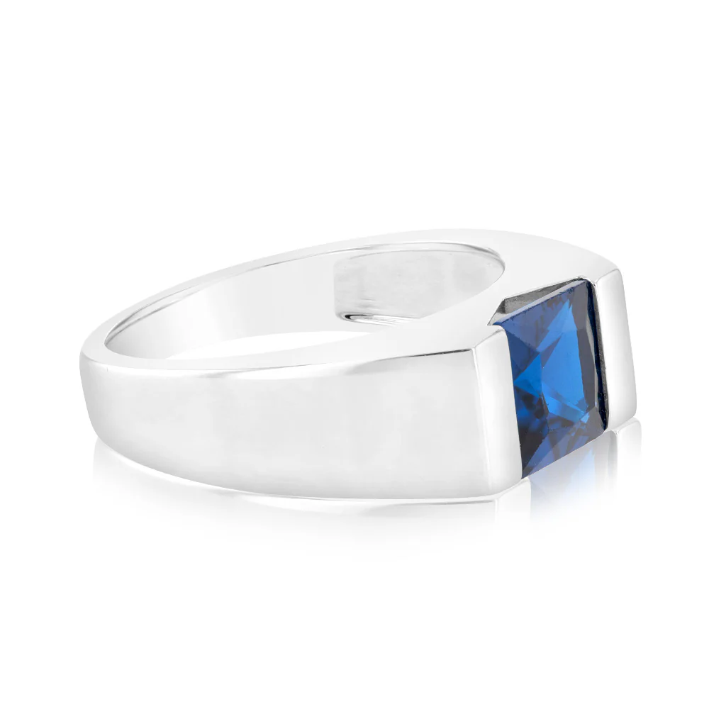 Sterling Silver Created Blue Sapphire Fancy Ring - Image 2