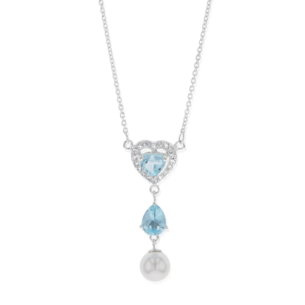 Sterling Silver Created Blue Topaz And Cubic Zirconia Pendant On 42cm Chain