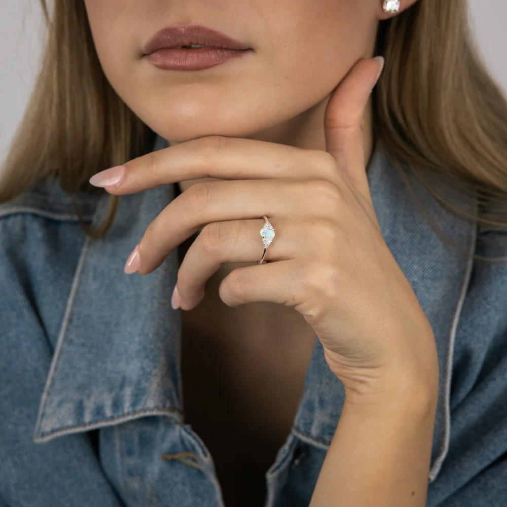 Sterling Silver Created Opal White Cubic Zirconia Ring - Image 3