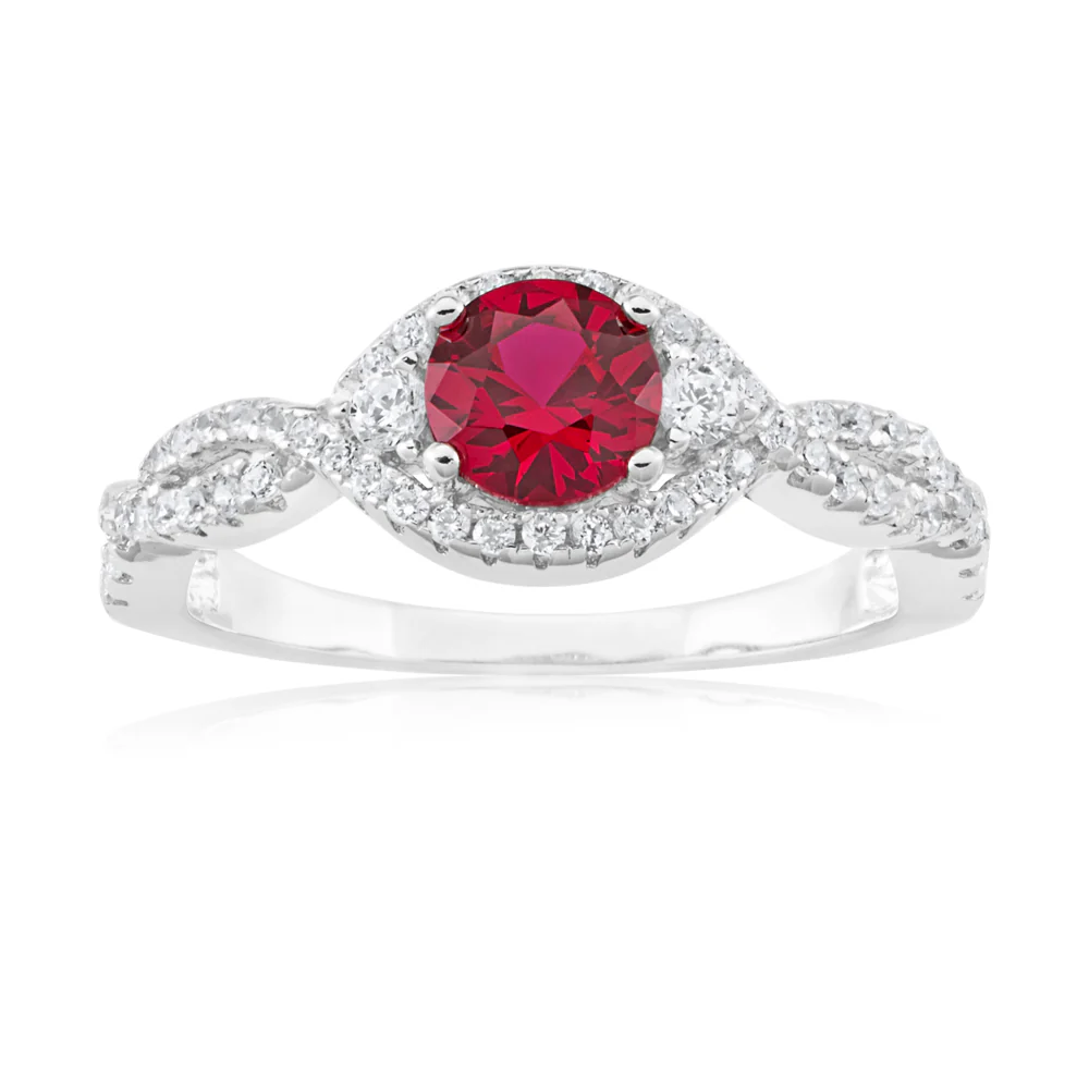 Sterling Silver Created Ruby and Zirconia Ring