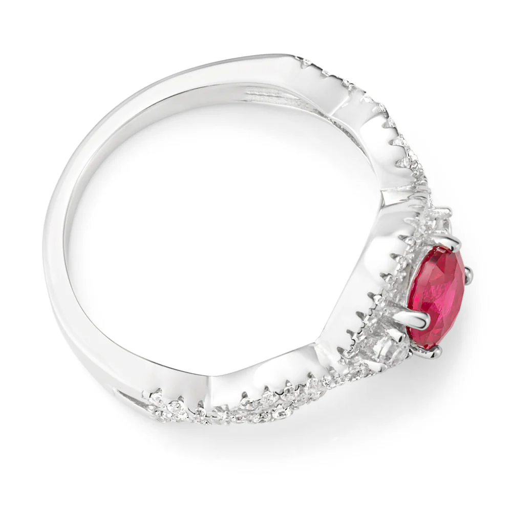 Sterling Silver Created Ruby and Zirconia Ring - Image 2