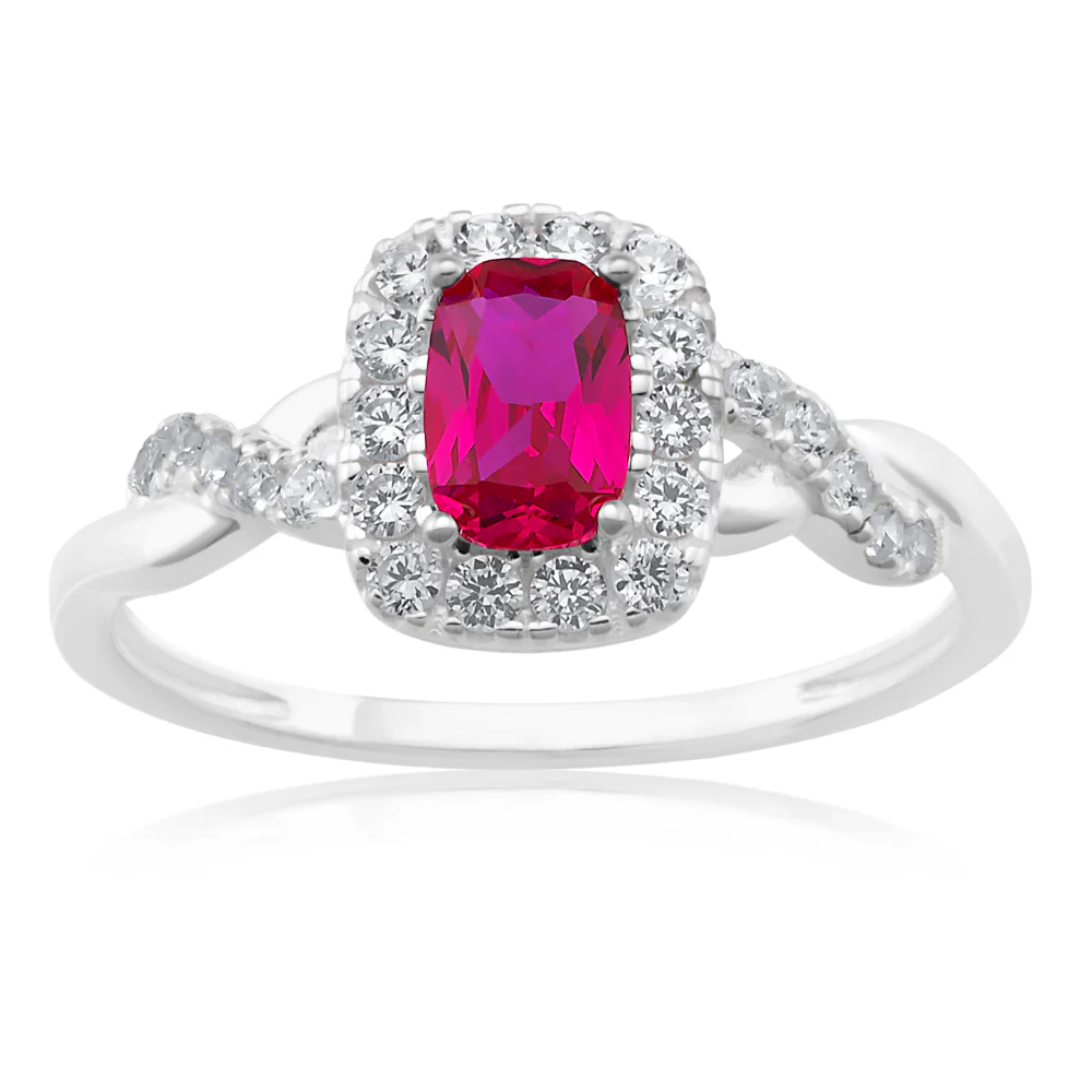 Sterling Silver Created Ruby and Zirconia Ring