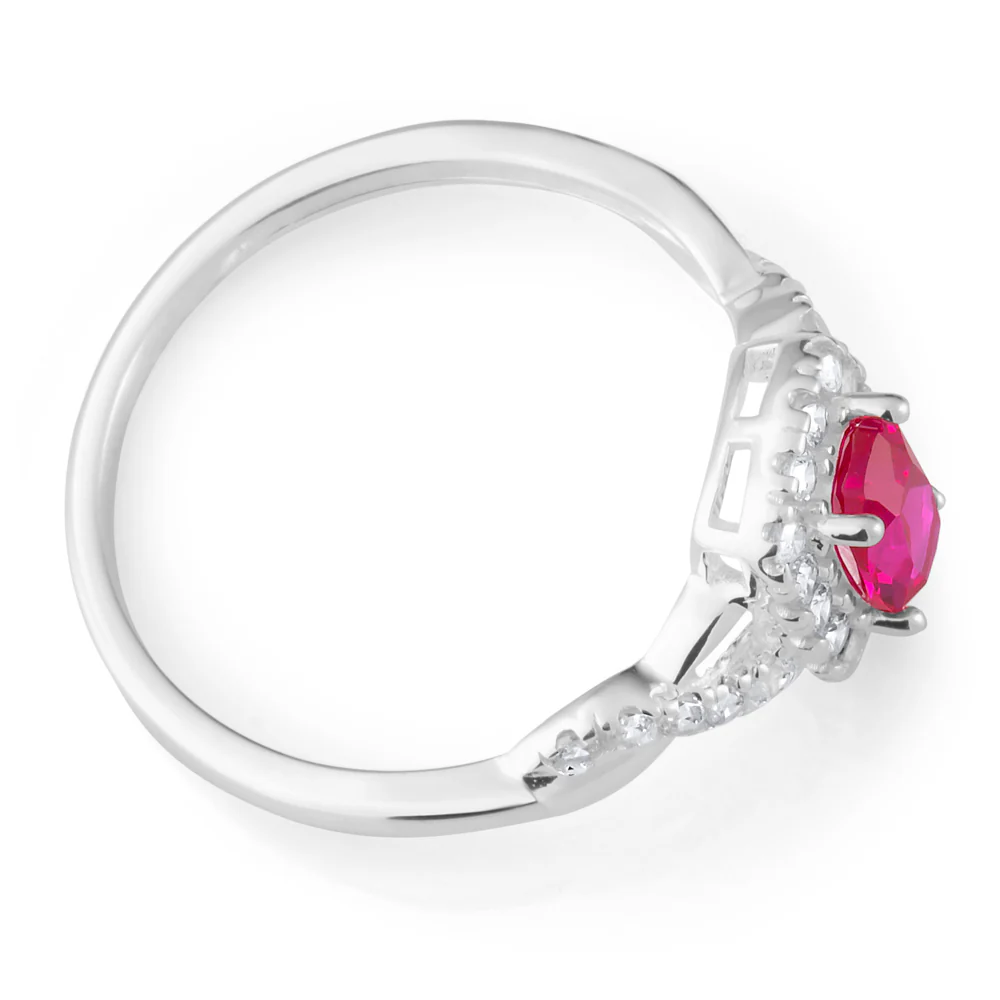 Sterling Silver Created Ruby and Zirconia Ring - Image 2