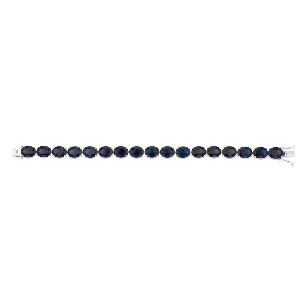 Sterling Silver Created Sapphire 18.4cm Tennis Bracelet - Image 2
