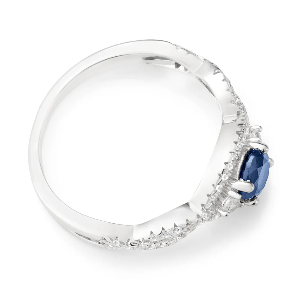 Sterling Silver Created Sapphire and Zirconia Ring - Image 2