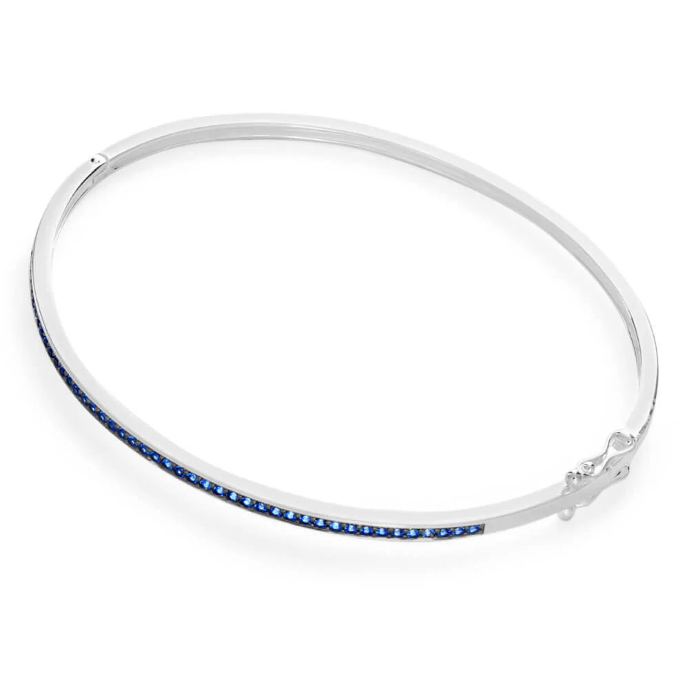 Sterling Silver Created Sapphire Bangle - Image 2