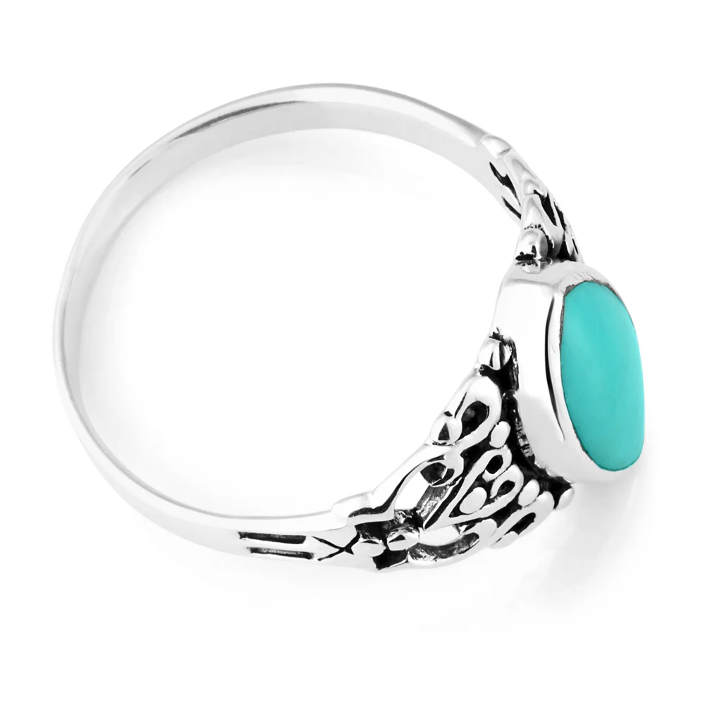 Sterling Silver Created Turquoise Marquise Oxidised Ring - Image 2