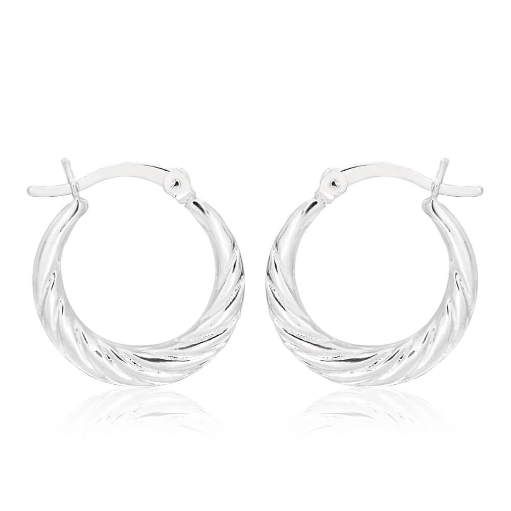 Sterling Silver Creole Twist Ridge Hoop Earrings