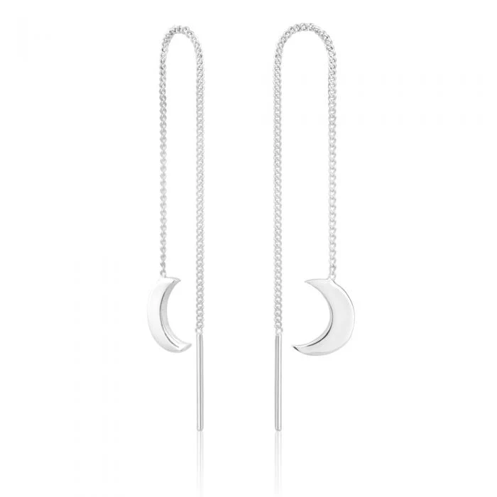 Sterling Silver Crescent Moon Threader Drop Earrings