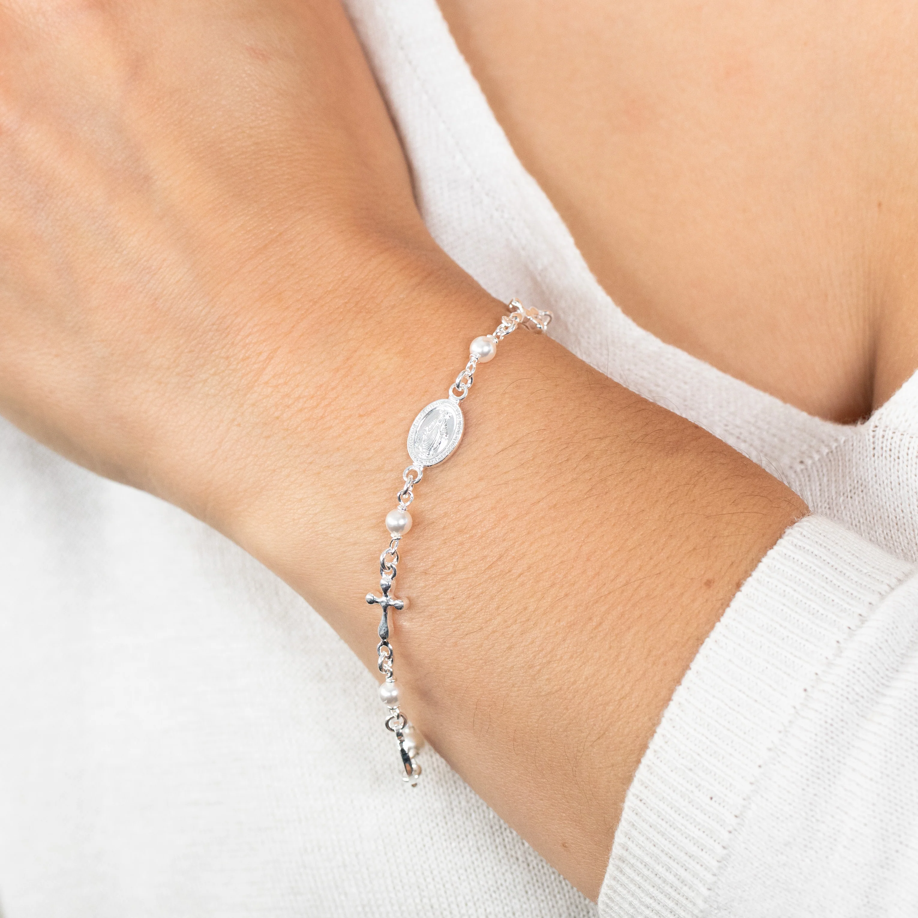 Sterling Silver Cross And Medallion 16+3cm Bracelet - Image 3