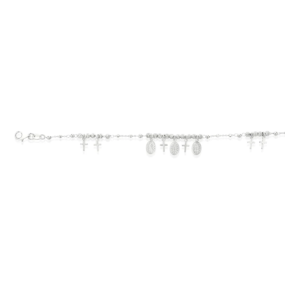 Sterling Silver Cross And Medallion Charm 19cm Bracelet - Image 2