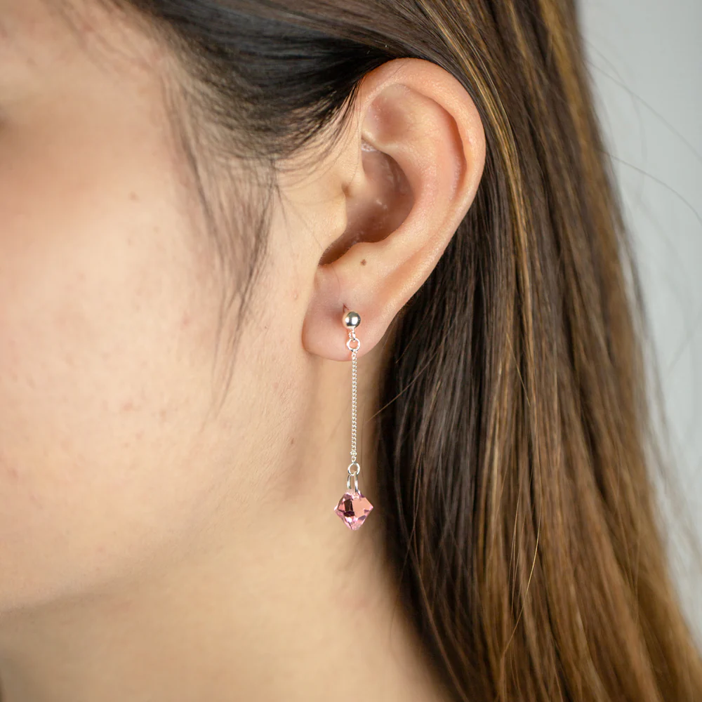 Sterling Silver Crystal Pink Bead Drop Earrings - Image 2