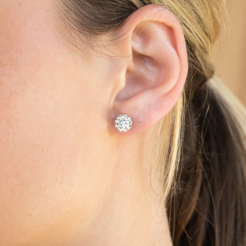 Sterling Silver Crystal White Ball Stud Earrings - Image 2