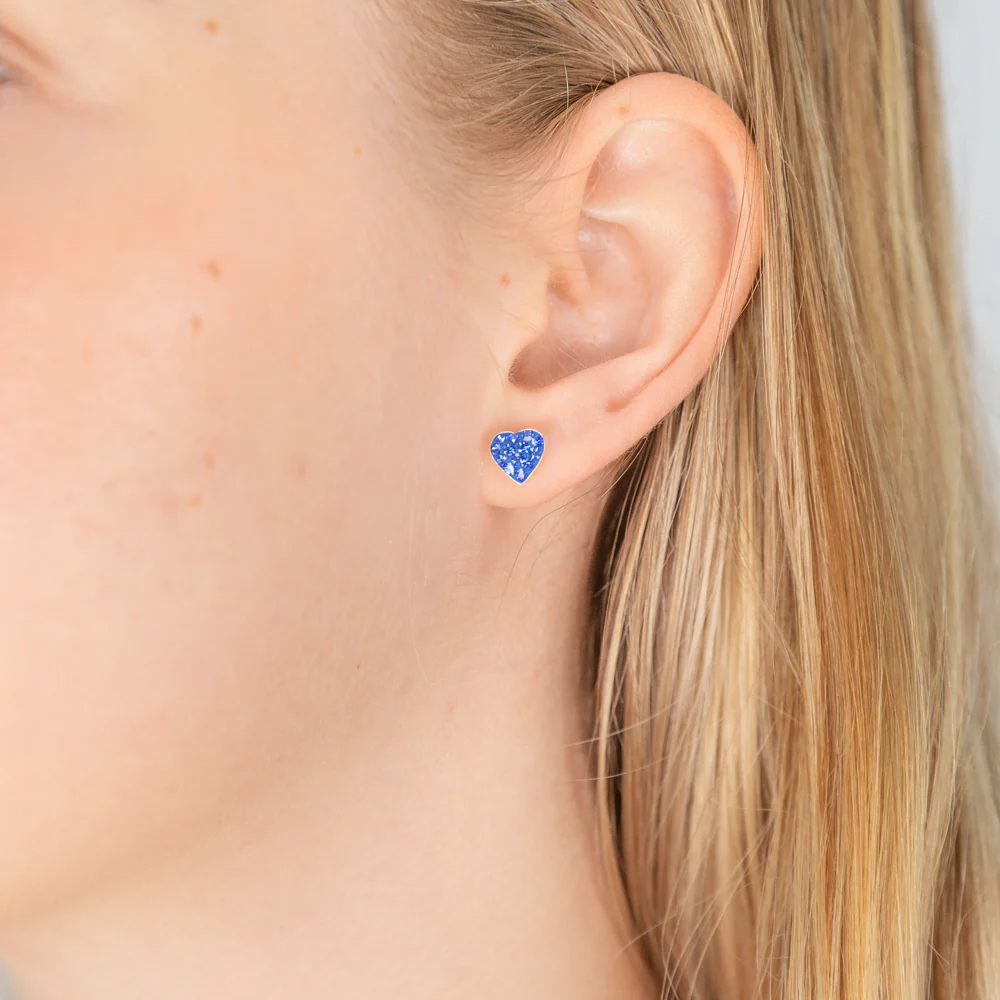 Sterling Silver CrystalBlue Heart stud Earrings - Image 2
