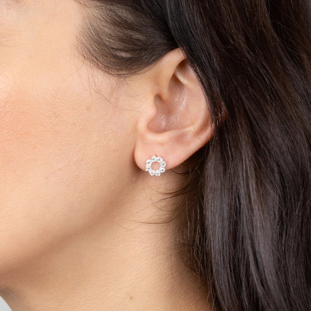 Sterling Silver Cubic Zirconia Circle Of Life Stud Earrings - Image 2
