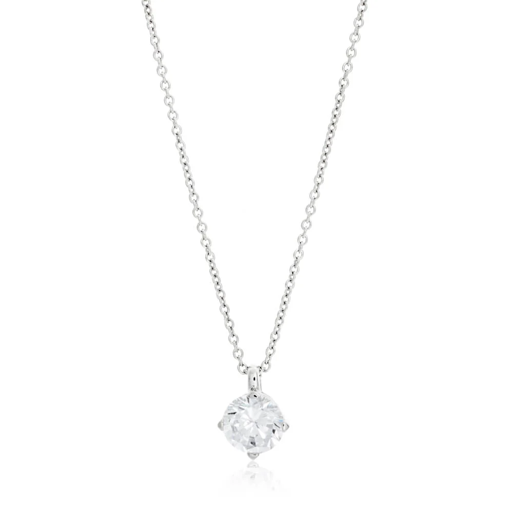 Sterling Silver Cubic Zirconia Claw Set Pendant With 40 + 5cm Chain