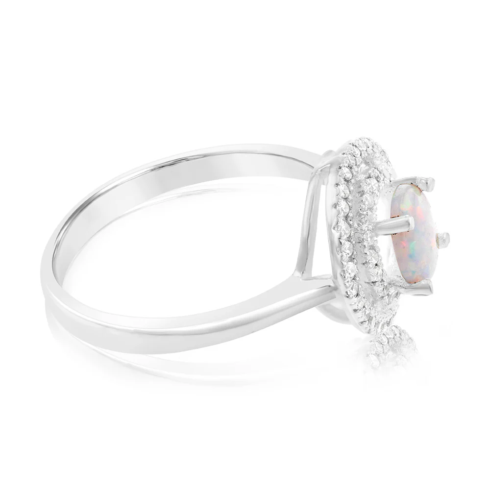 Sterling Silver Cubic Zirconia Created Opal Round Ring - Image 2