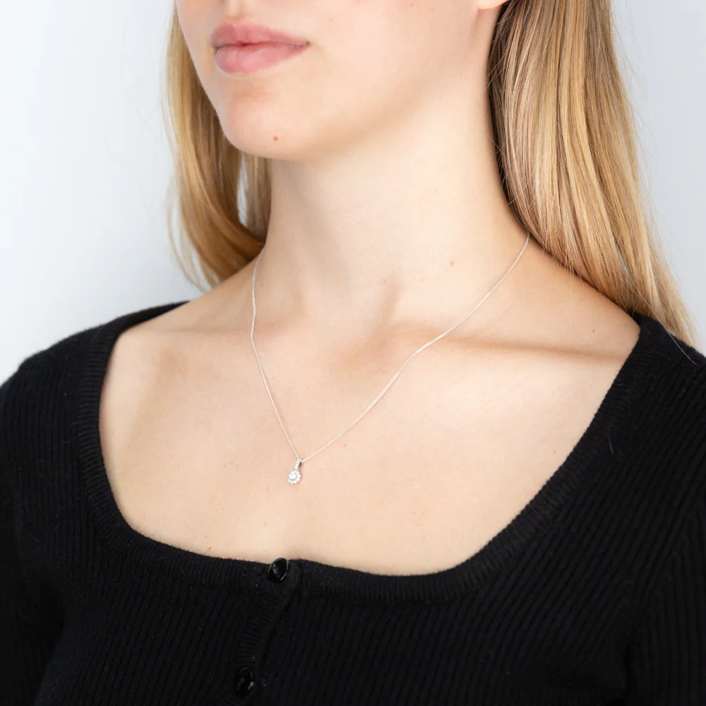 Sterling Silver Cubic Zirconia Cut Halo Pendant - Image 2