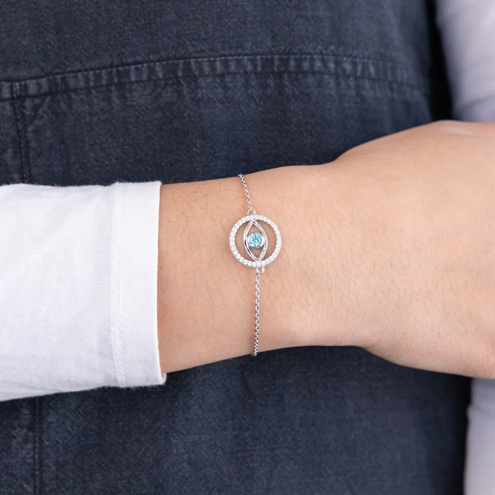 Sterling Silver Cubic Zirconia Evil Eye 16+3cm Bracelet - Image 3