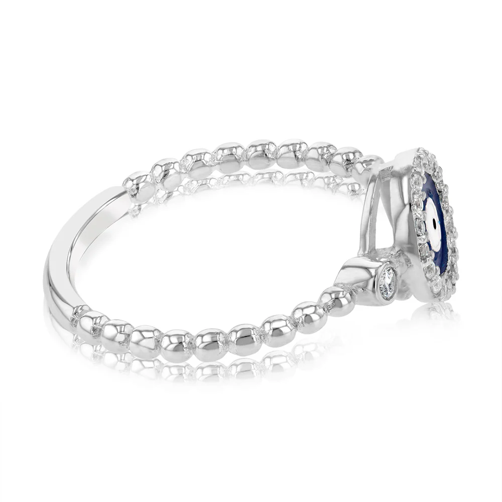 Sterling Silver Cubic Zirconia Evil Eye Fancy Ring - Image 2