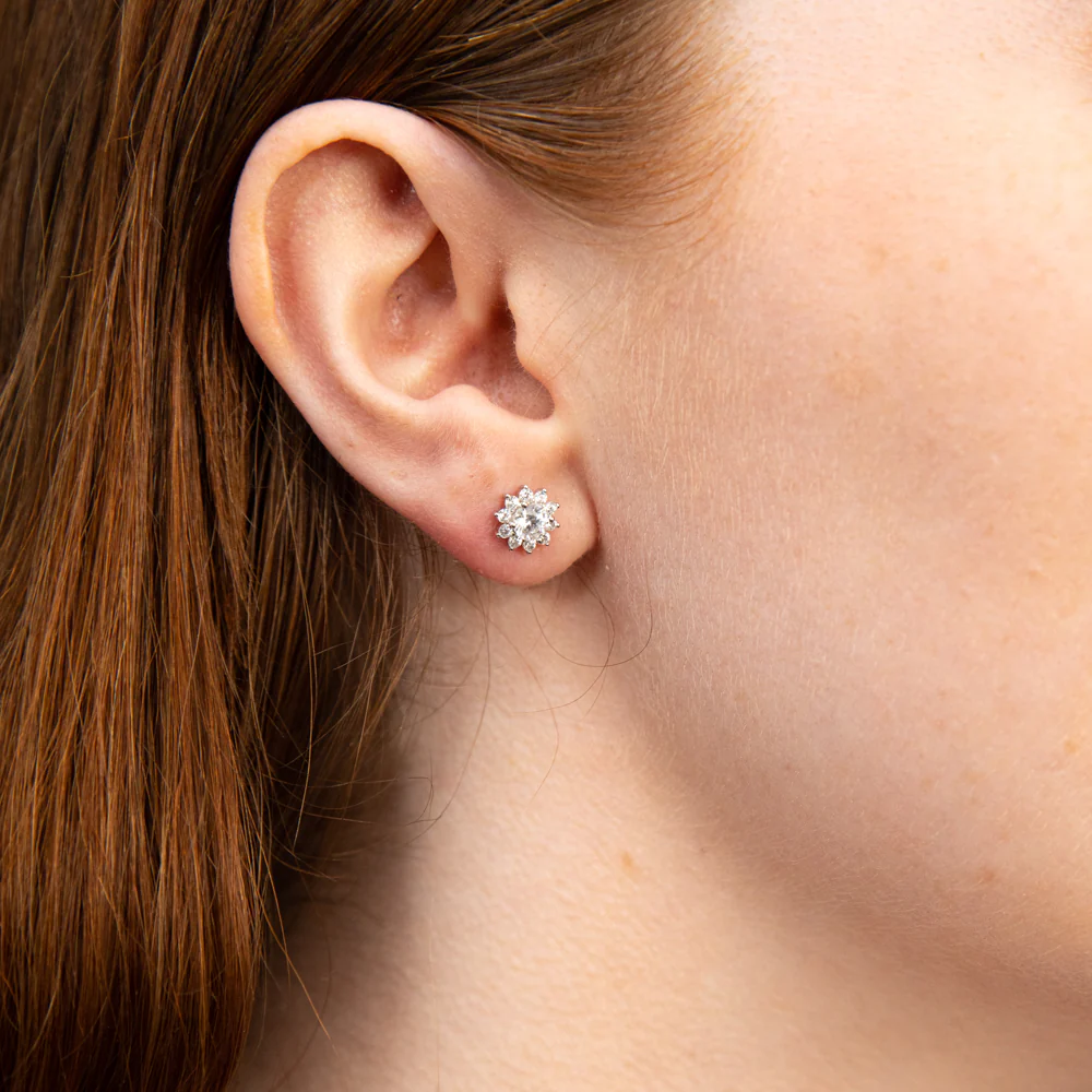 Sterling Silver Cubic Zirconia Flower Stud Earrings - Image 2