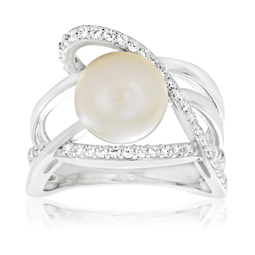 Sterling Silver Cubic Zirconia + Freshwater Pearl Ring *No Resize*