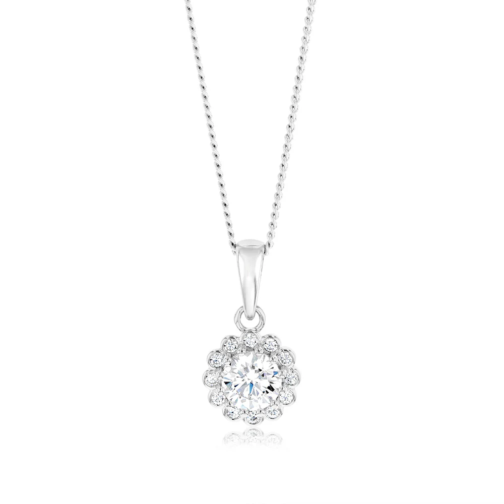 Sterling Silver Cubic Zirconia Halo Pendant And Stud Earrings Set - Image 2