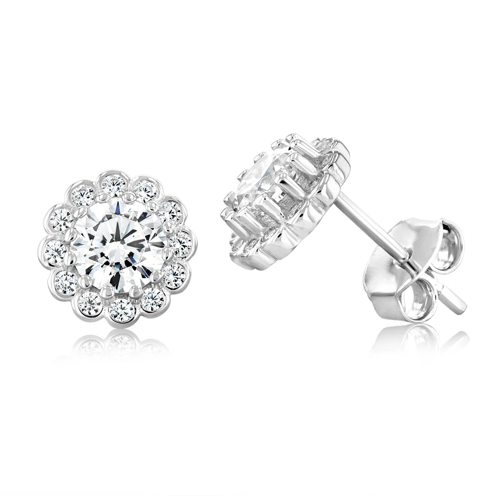 Sterling Silver Cubic Zirconia Halo Pendant And Stud Earrings Set - Image 3