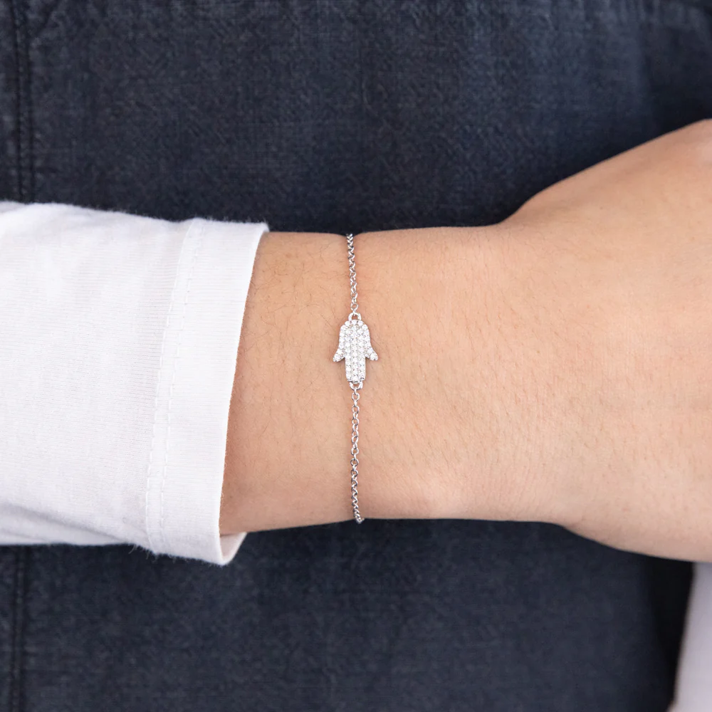 Sterling Silver Cubic Zirconia Hamsa 16+3cm Bracelet - Image 3
