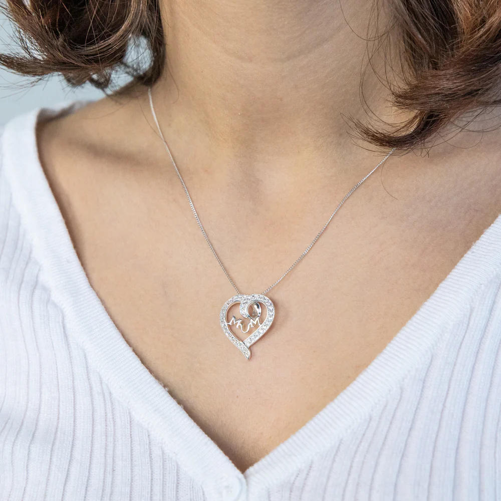 Sterling Silver Cubic Zirconia Heart Mum Pendant - Image 2