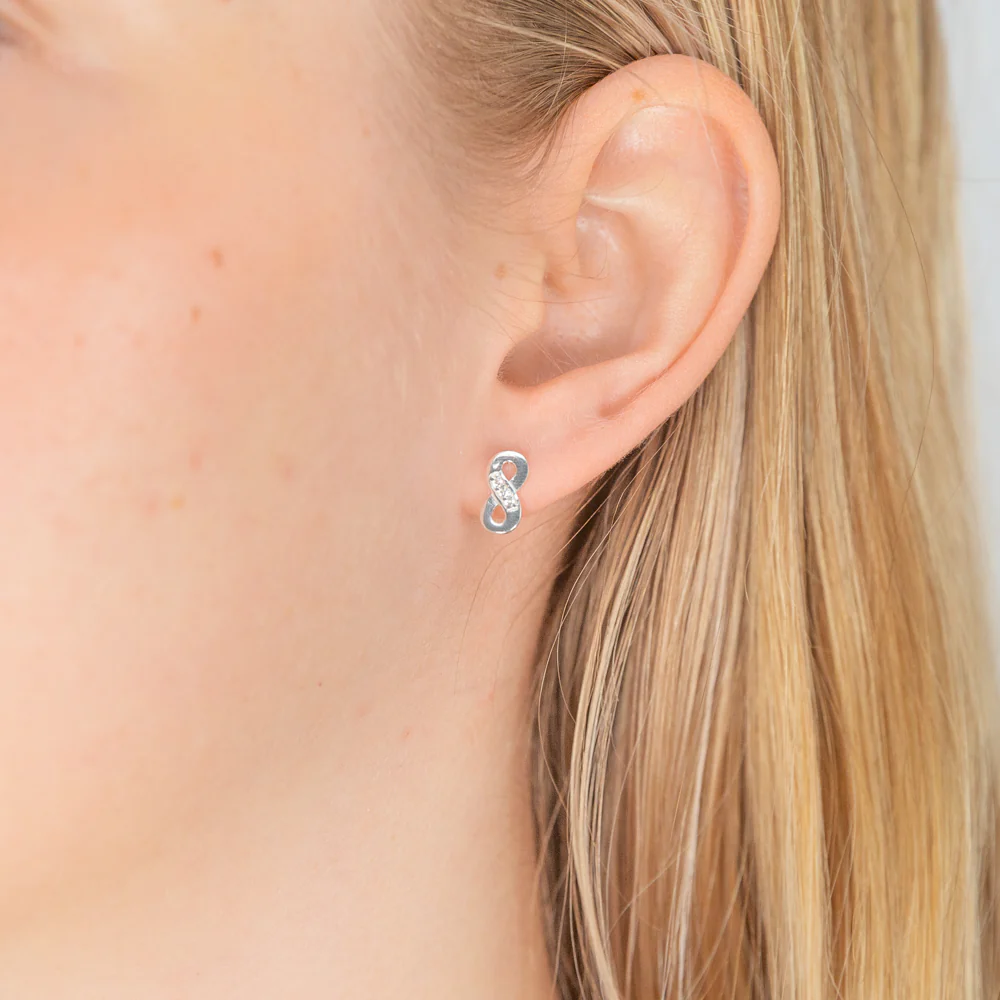 Sterling Silver Cubic Zirconia Infinity Stud Earrings - Image 2