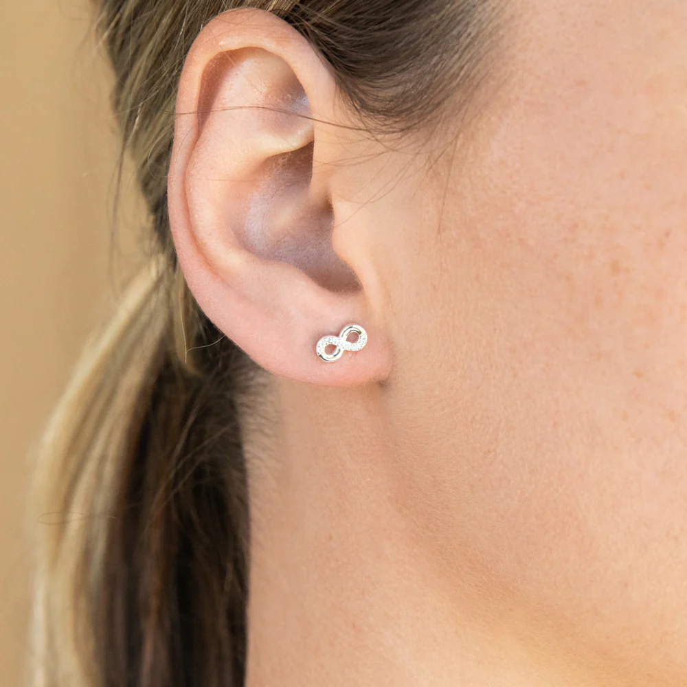 Sterling Silver Cubic Zirconia Infinity Stud Earrings - Image 2