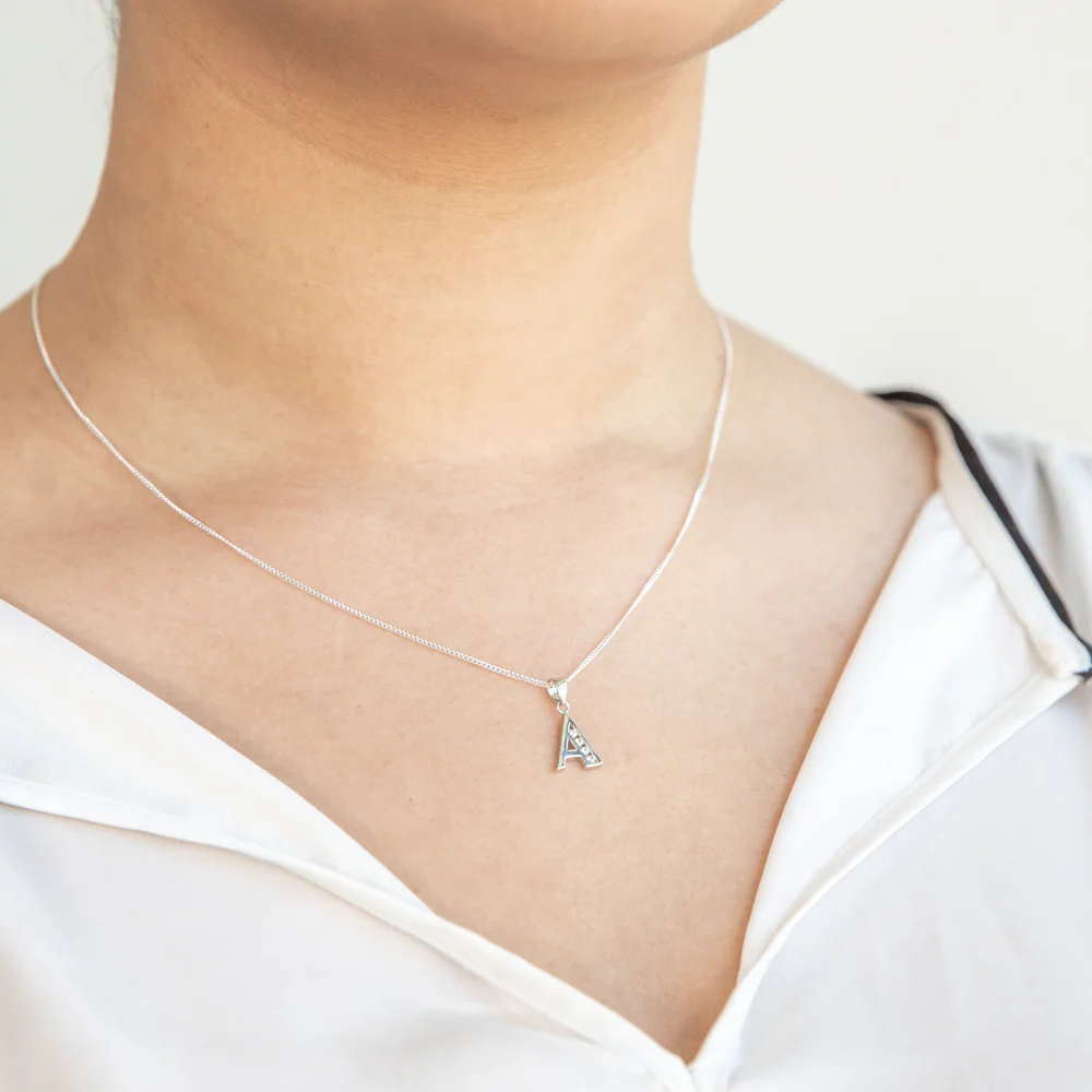 Sterling Silver Cubic Zirconia Initial "A" Pendant - Image 2