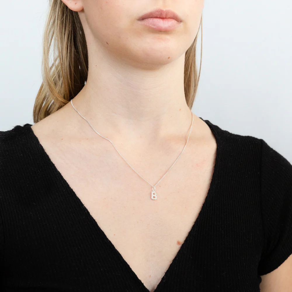 Sterling Silver Cubic Zirconia Initial "B" Pendant - Image 2
