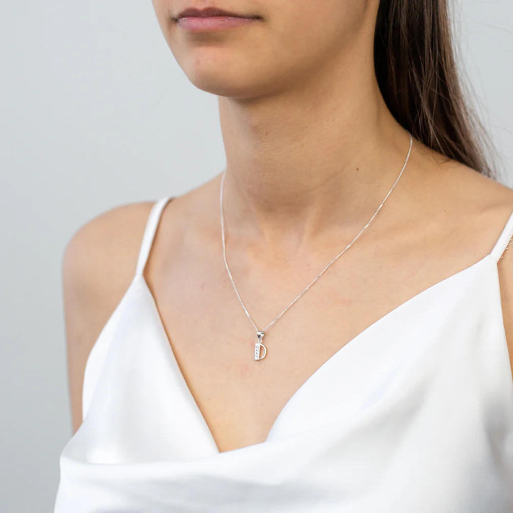 Sterling Silver Cubic Zirconia  Initial "D" Pendant - Image 2