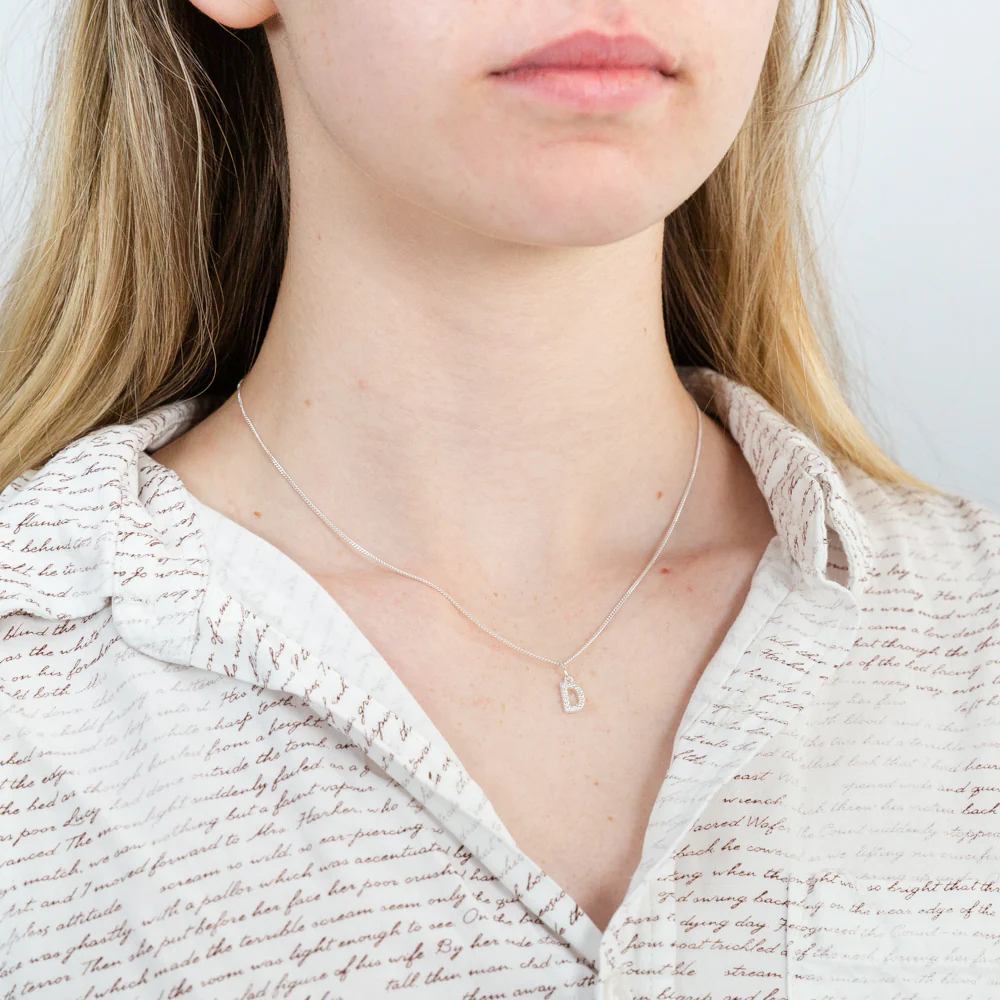 Sterling Silver Cubic Zirconia Initial "D" Pendant - Image 2