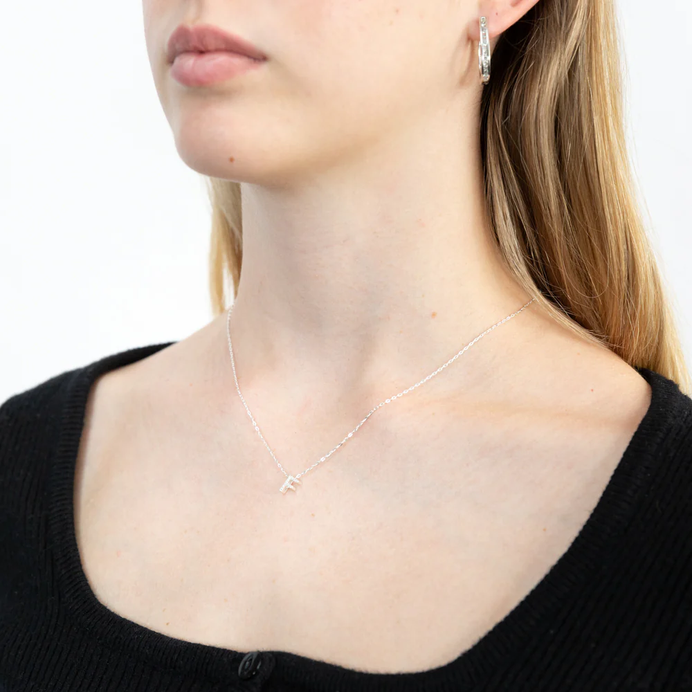 Sterling Silver Cubic Zirconia Initial "F" Pendant On 39+3 cm Chain - Image 2