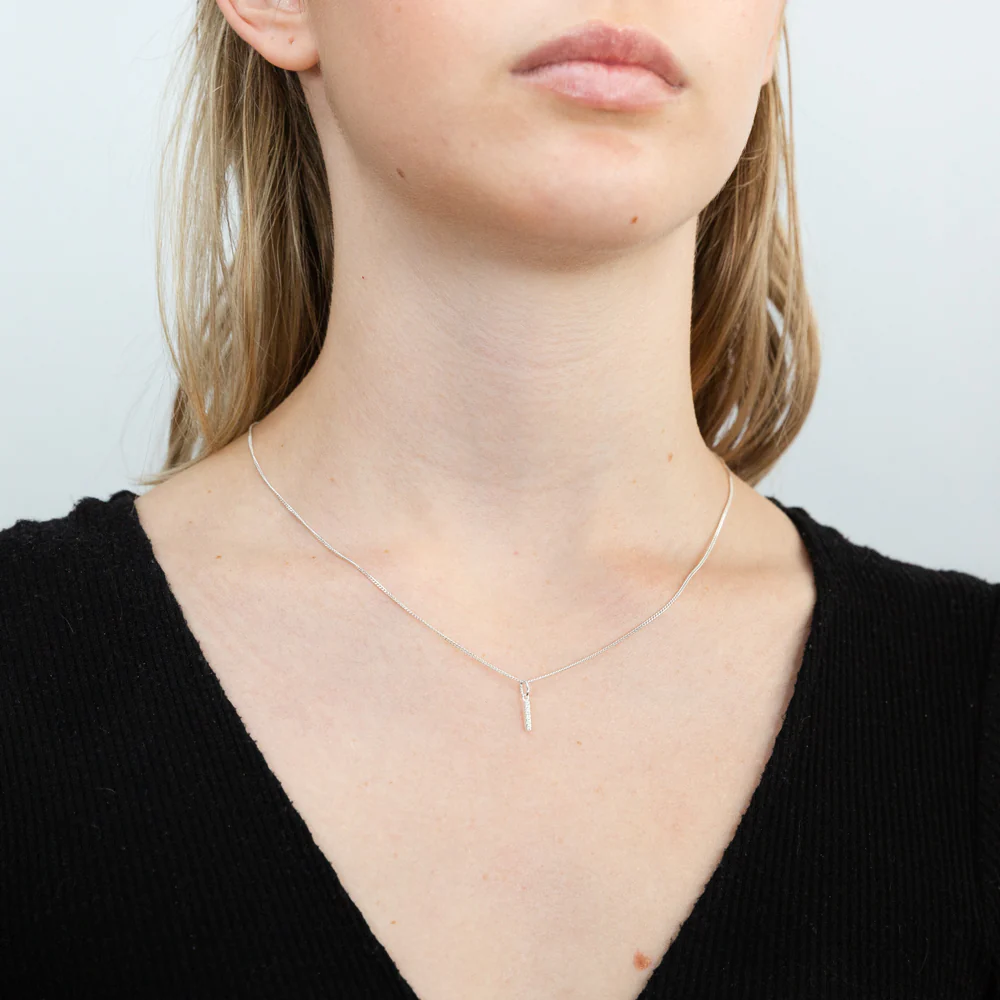 Sterling Silver Cubic Zirconia Initial "I" Pendant - Image 2