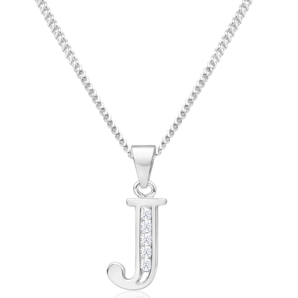 Sterling Silver Cubic Zirconia Initial "J" Pendant