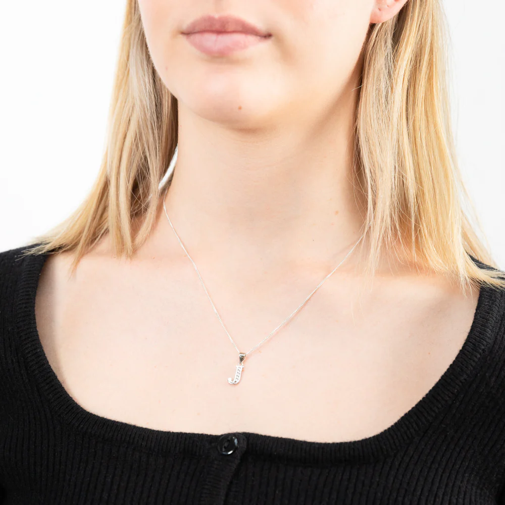Sterling Silver Cubic Zirconia Initial "J" Pendant - Image 2