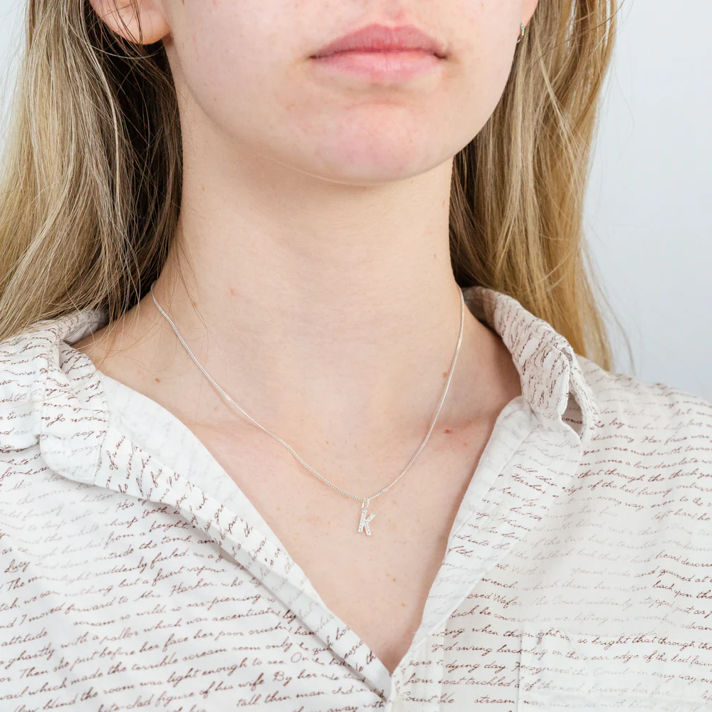 Sterling Silver Cubic Zirconia Initial "K" Pendant - Image 2